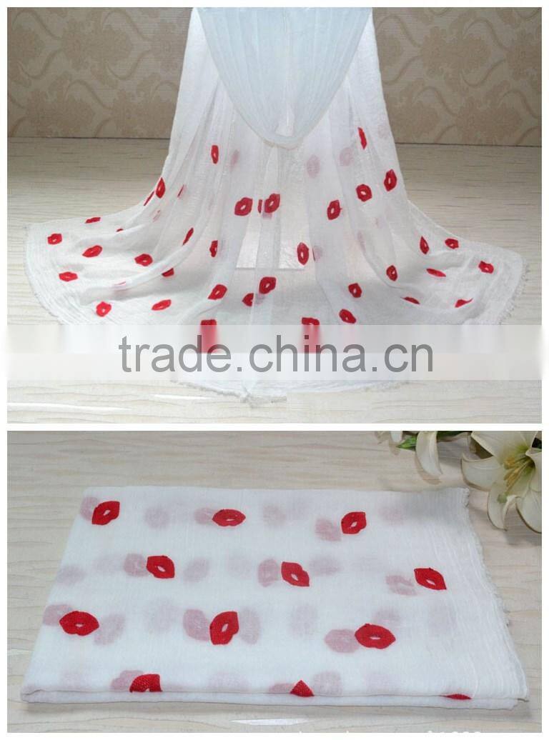 Fashion Ladies' Lip Three-dimensional Embroideried Cotton Scarf Plain Shawl