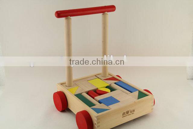 Wooden baby walker with blocks toy