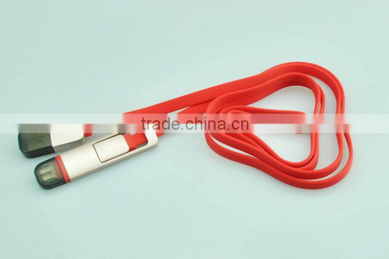 flat 2 in 1 micro USB cable /USB charger cable with stripe