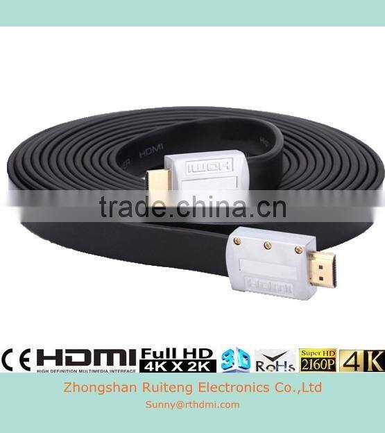 V2.0 Metal shell Flat HDMI Cable with Ethernet support 3D and 4k