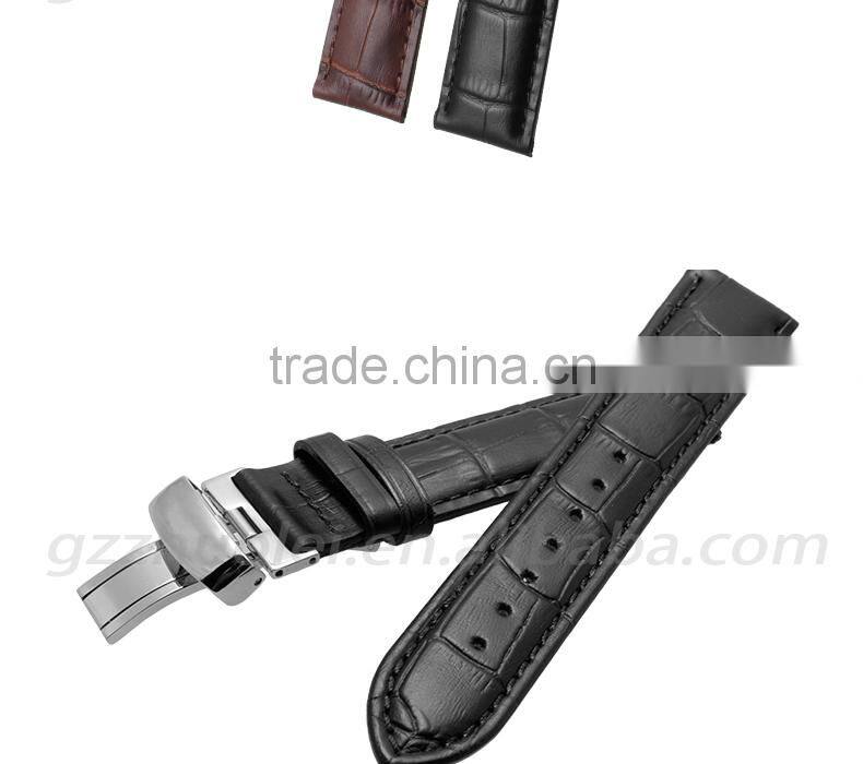 Durable Genuine Cowhide Leather Deployant Watch Band Strap Buckle leather strap Watch 19mm