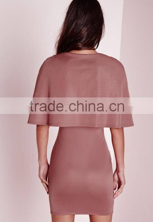 Fashion Sexy Women Cape Dress In One Piece Rose Pink