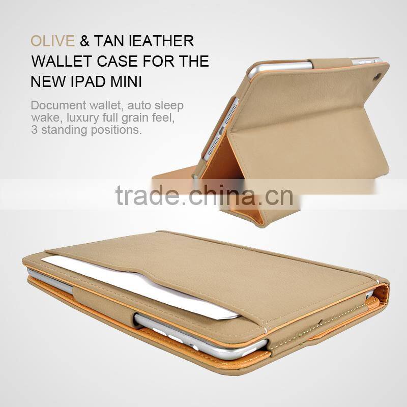 High Quality Tan Leather Case For Ipad Air 2 ipad 6 with Sleep Wake
