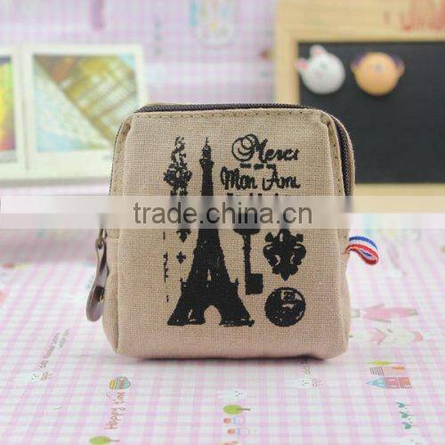 Small canvas Portable Linen Money Coins Case Makeup Zipper Bag Pouch