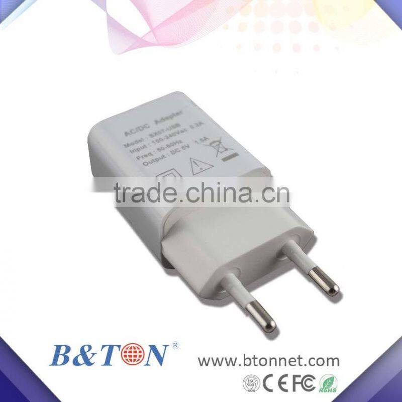 Free sample worldwide 5V 1.5A usb power adapter 220 V with EU/UK plug