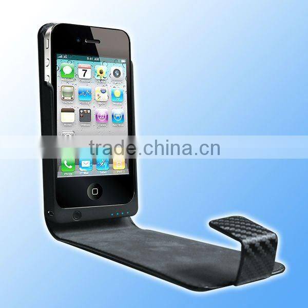 2100 MAH leather battery extender case for iphone4/4s