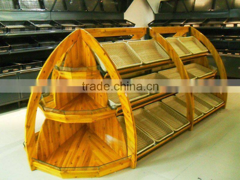 AL-SM055 Supermarket vegetable/ fruit /cake wood display shelves hot sale