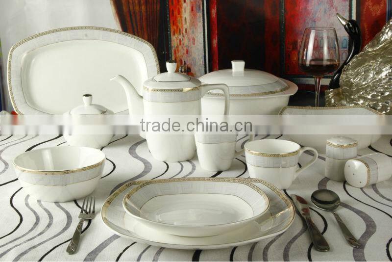 new year 2014 new design golden porcelain flower gold line stylish royal fine bone china cutlery set