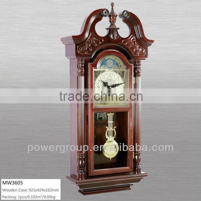 Best selling wooden case wall clocks with gold pendulum CE/FCC/ISO standrad Good price MW3605