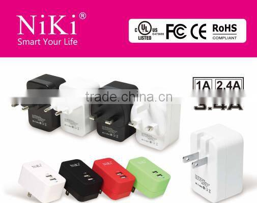 UK standard 5V 3.4A universal dual usb wall charger for home and travel charger