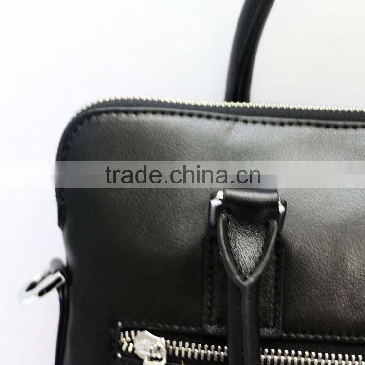 Special design men's black first layer lambskin leather multifunctional zipper briefcase