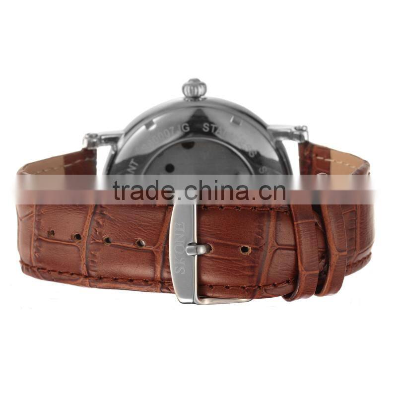 2016 alibaba top sale SKONE genuine leather men cheap automatic watch