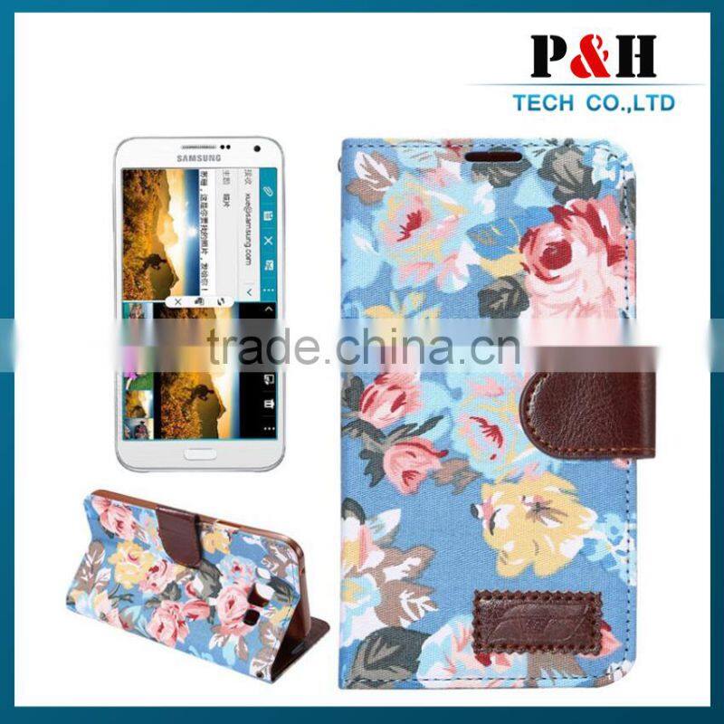 High Quality Pretty Printed Wallet Leather Stand Case for Samsung Galaxy E7