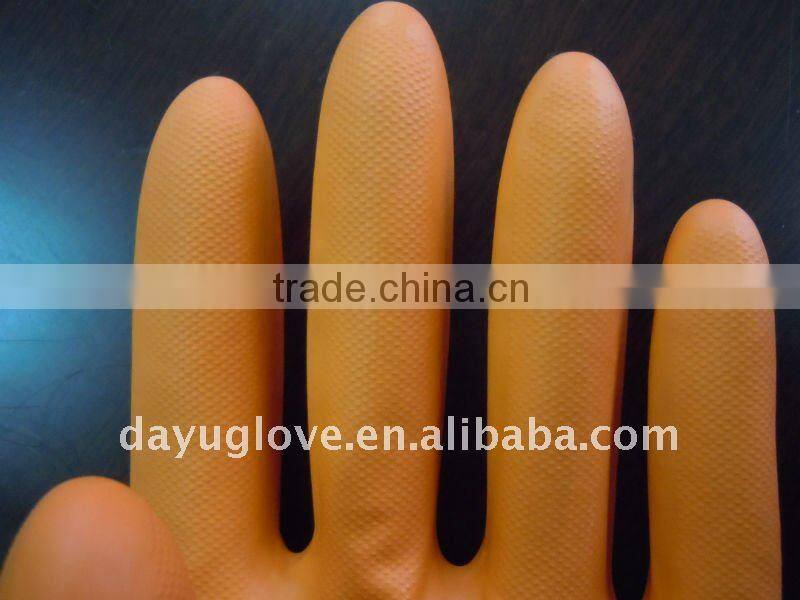 flocklined Orange Nitrile Household Gloves