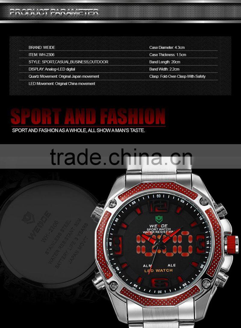 2014 WEIDE Men Watch JAPAN Miyota Quartz Watch Analog&Digital Military Watches,Luxury Brand Casual Watches /WH2306