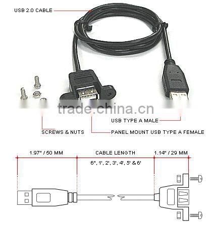 USB 2.0 A MALE TO A FEMALE Screw Panel Mount Extension CABLE