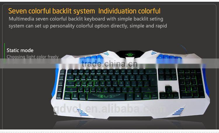 USB Multimedia gaming keyboard mouse with 7 colors LED backlit