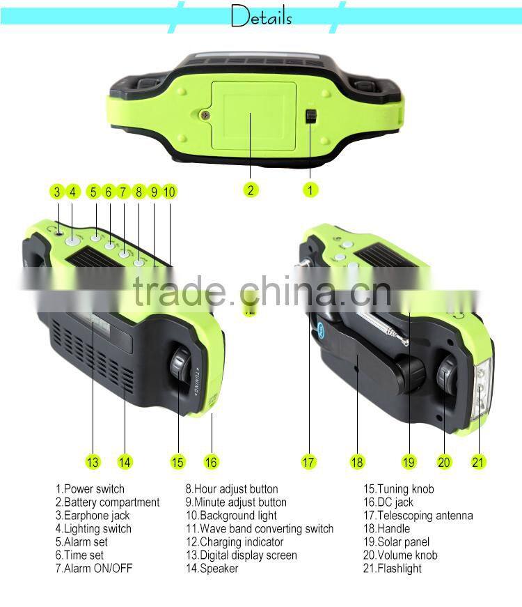 2016 Trending Products Dynamo Digital Display LED Torch AM/FM Solar Rechargable Radio Flashlight