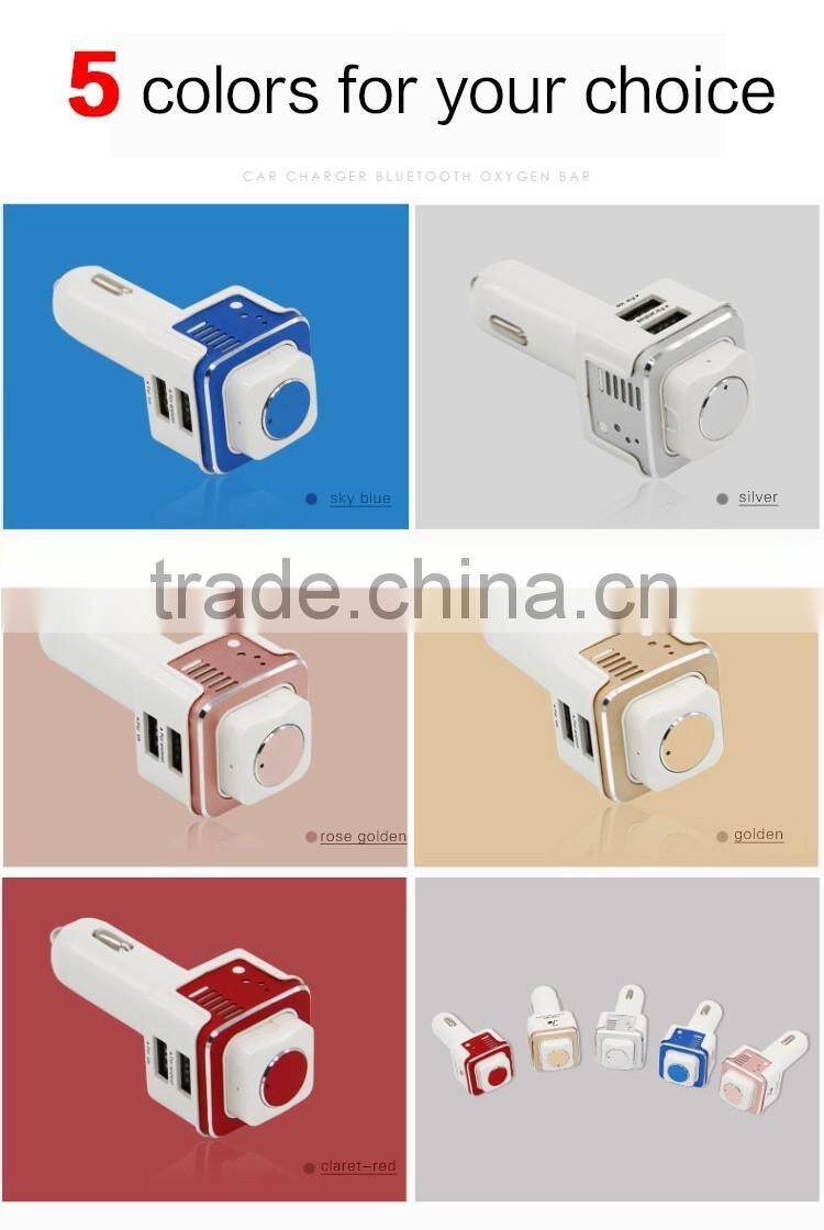 two USB port Car Charging Bluetooth Oxygen Bar with Bluetooth wireless headset for iphone android phone