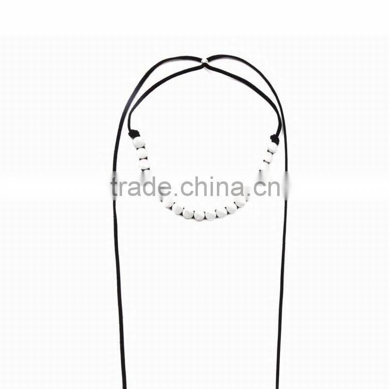 Fashion Changeable Alloy Circle Beads Charms Ornament Black Leather Long Tassel Bolo Tie Necklaces For Women Sweater Decoration