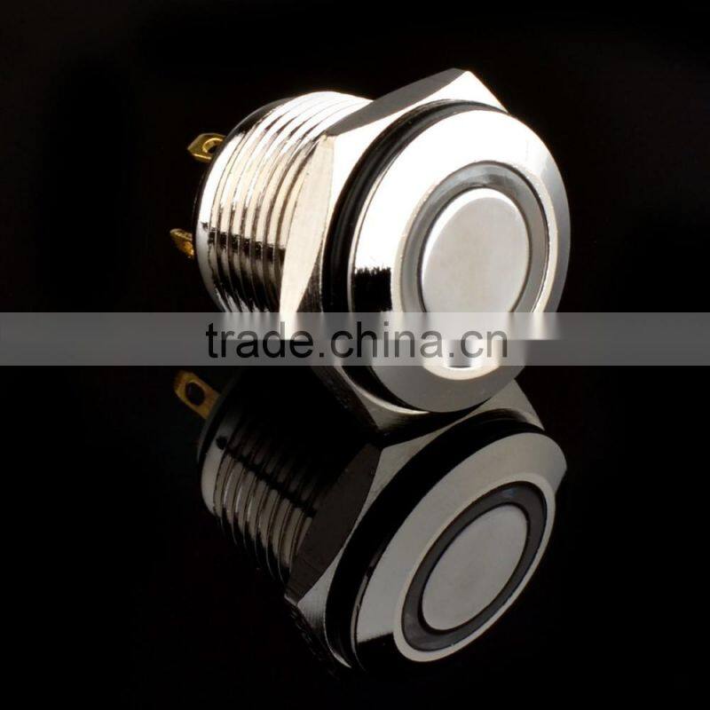 250V 16mm LED Lighted Ring Illuminated Momentary Push Button Switch Flat Head For Car Truck Boat Waterproof IP65