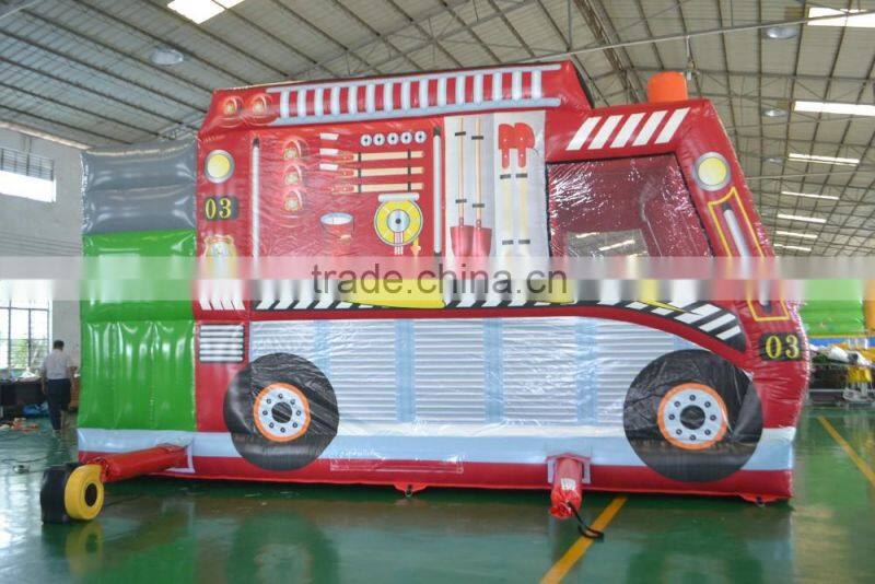 Popular amusing special fire car combo inflatable bouncer combo for kids paly