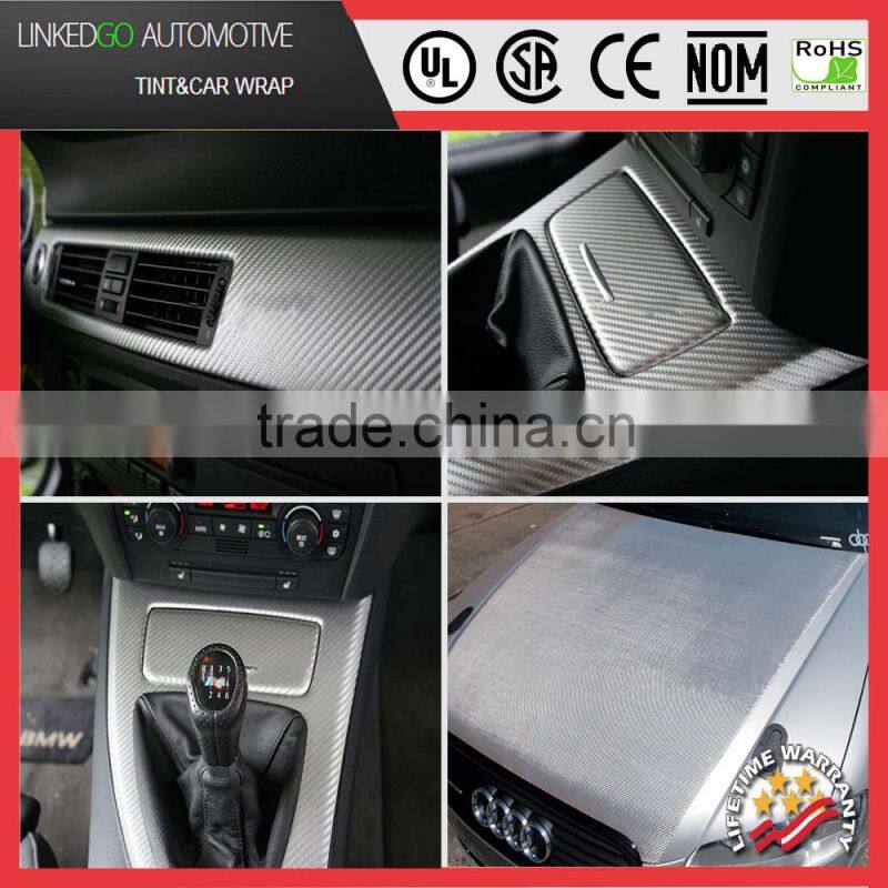 New Fashion Car Body Wrap Silver Waterproof Sticker Decal 4d carbon fiber vinyl