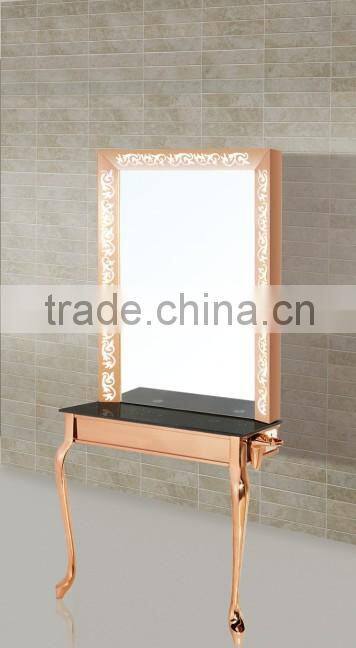 golden 1 side carved pattern mirror styling station with desk M851