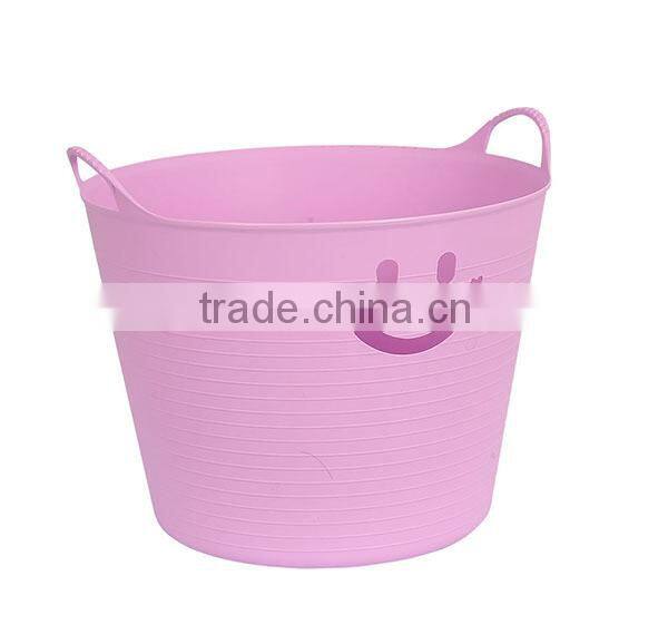 Coloful Smiling Face Plastic Storage Basket With Handle