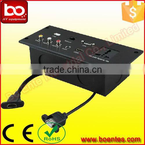 Aluminum Drawing Panel Hotel Wall Mount Media Power Socket Plate with Bottom Box for Hotel AV Solutions
