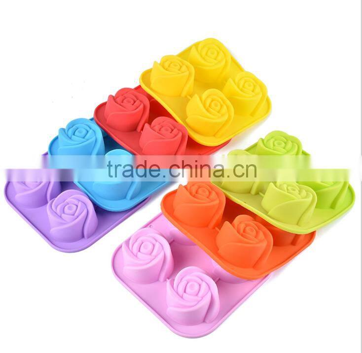4 Cavities Silicone Rose Shaped Cake Molds