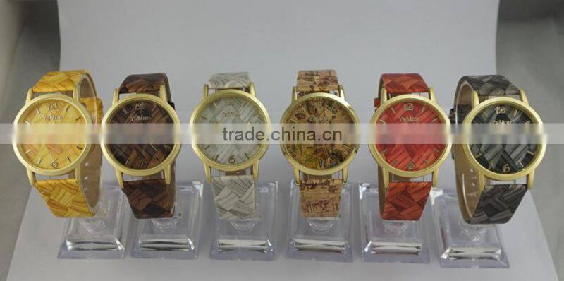 Cheap top sell leather WOODEN print fashion unisex wrist watches