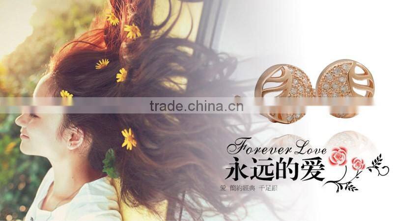 round leaf shaped zircon gold plating lady elegant stud earring circle silver