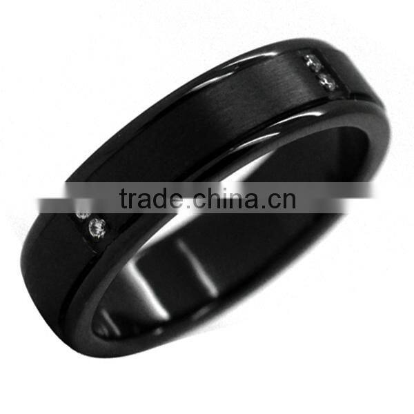 Fashion custom CZ stone black zirconium wedding ring