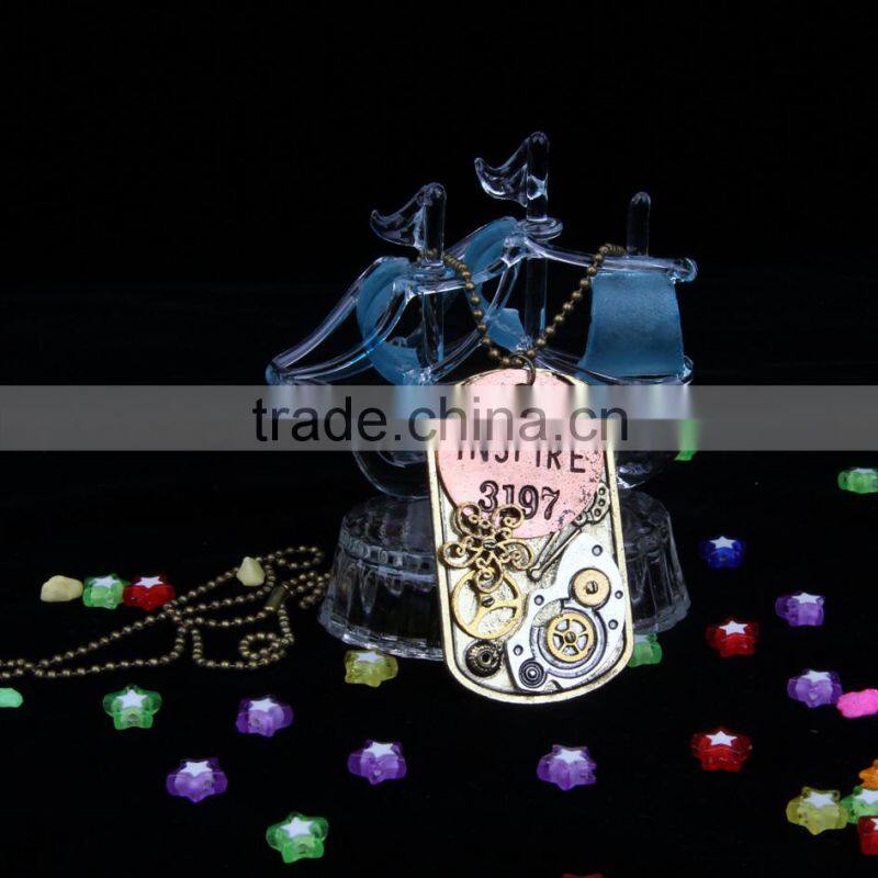 2015 yiwu fashion imitation jewelry steampunk necklace dog tag gear steam inspire letter pendant cameo statement necklace