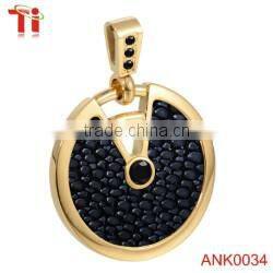 Genuine stingray leather and stainless steel hidden camera pendant fancy pendant designs for girls, big stone pendant design