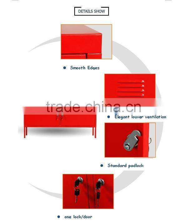 Korean Modern Red Lateral Metal Bedside Strorage Cabinet with Shelves