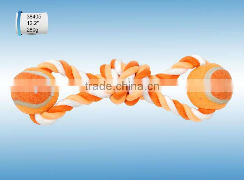 Cotton or nylon "8" shape dog rope happy pet toy with two balls