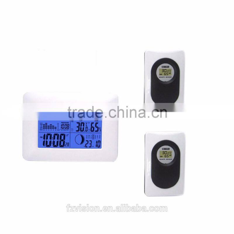 Digital weather station table clock with 2 Remote Sensors/Wireless weather station clock