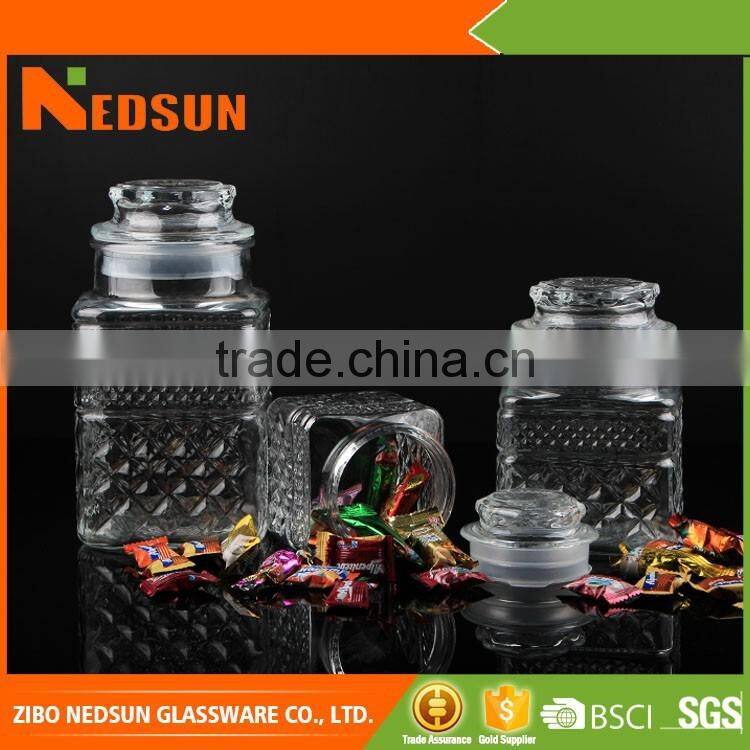 lowest price Embossed EX-factory price glass jar with glass lid alibaba china supplier wholesales