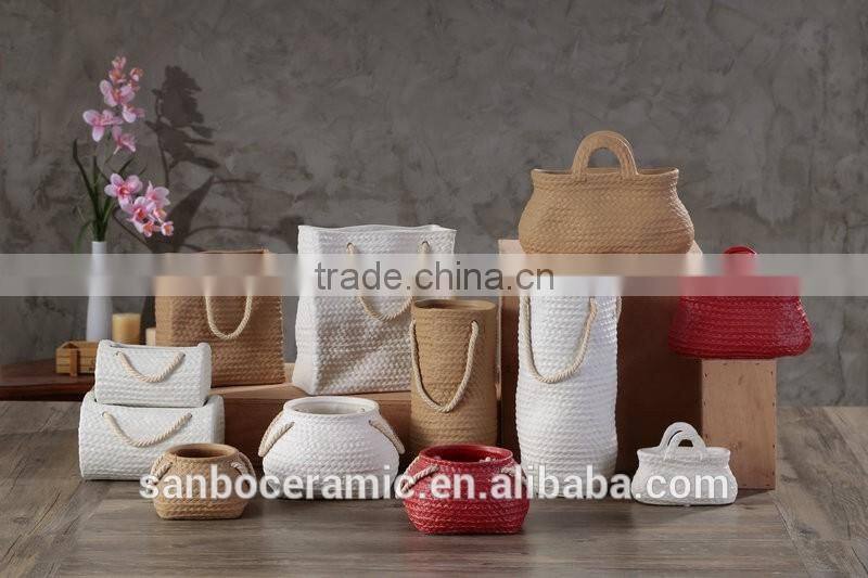 2016 newest Funny bag shaped stoneware type for garden decoration flower pot/flower plants