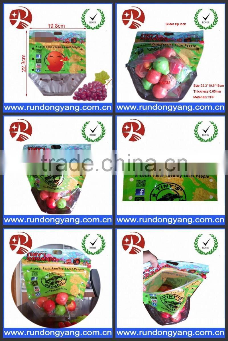 CPP plastic stand up pouch slider zip lock protection fruit bag for grape