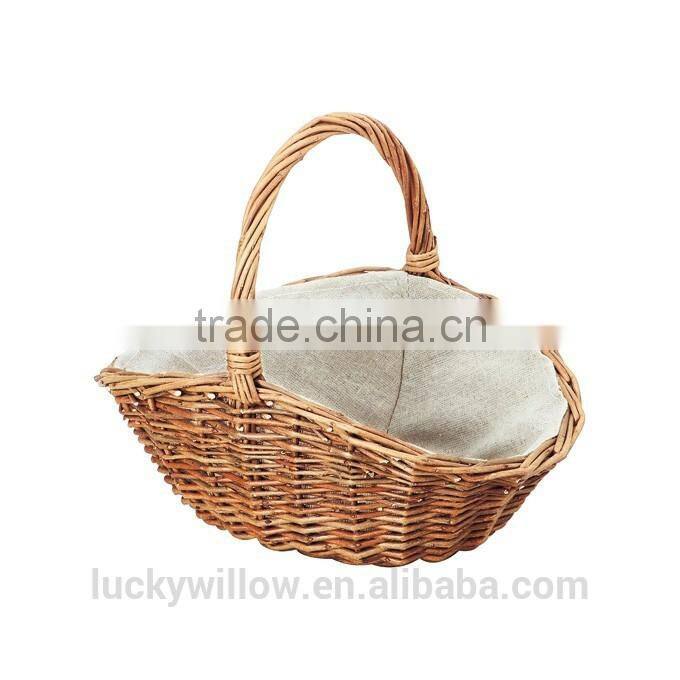 willow hamper gift basket with line lining and handle