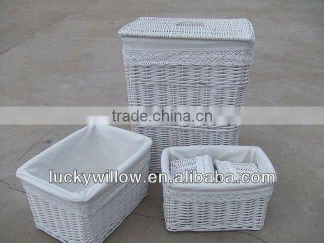 Vintage Grey Willow laundry baskets with lids