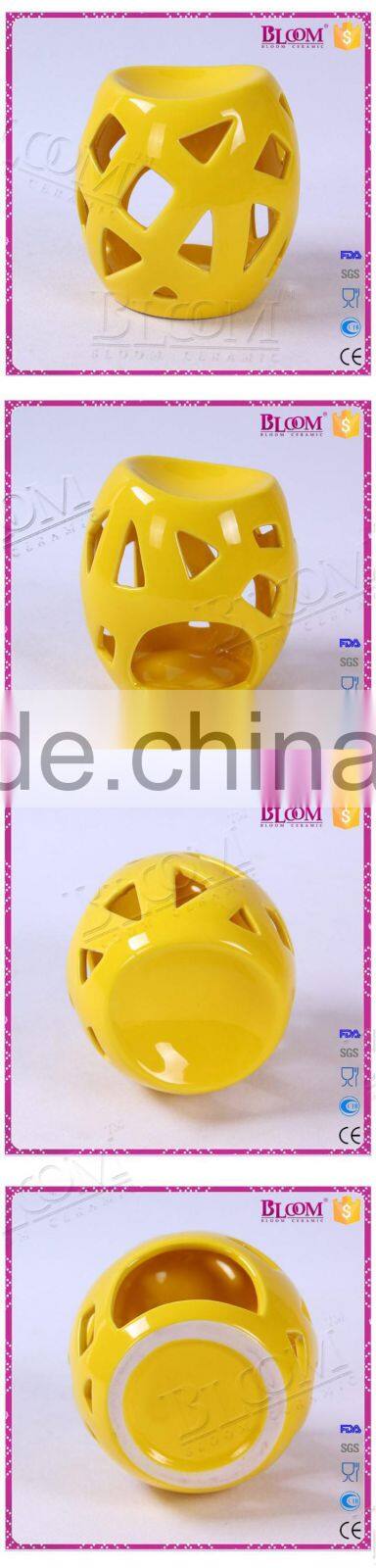 ceramic craft hollow out desgin yellow incense burner
