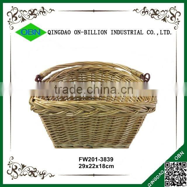 Handled woven custom colored wicker removable bicycle basket