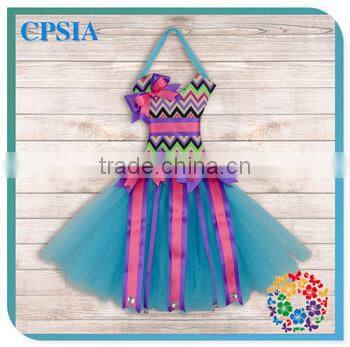 Grey Chevron Striped Rhinestone ribbon bow holder Pink Tulle Pettiskirt Beautiful Party Tutus dresses Decoration for Boutique