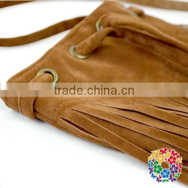 Children Girls Small Fringe Faux Lether Brown Shoulder Bag With Strap