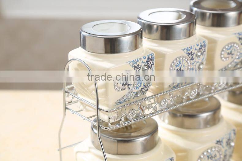 ceramic canister set stainless metal stand