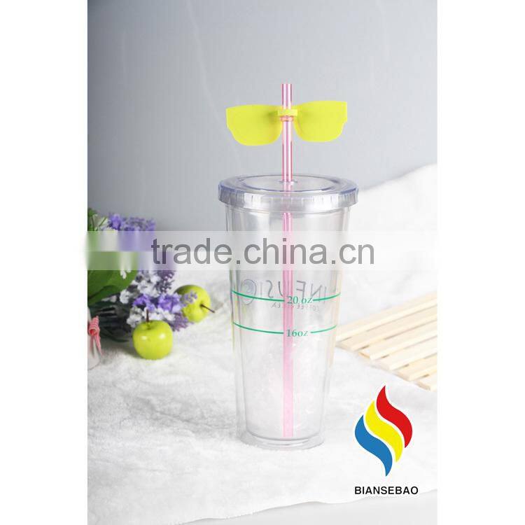 with straw lid figurines 16oz double wall clear diy plastic tumbler